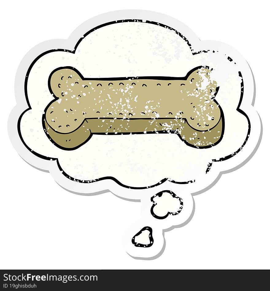 cartoon dog biscuit with thought bubble as a distressed worn sticker