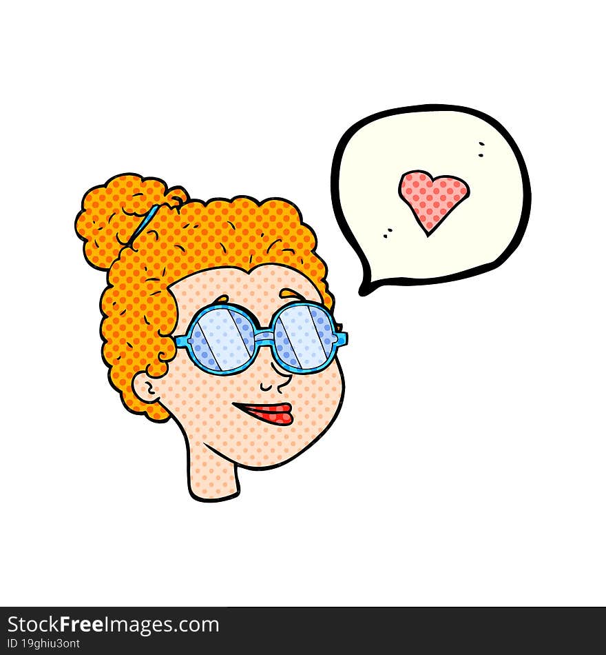 freehand drawn comic book speech bubble cartoon woman wearing glasses. freehand drawn comic book speech bubble cartoon woman wearing glasses