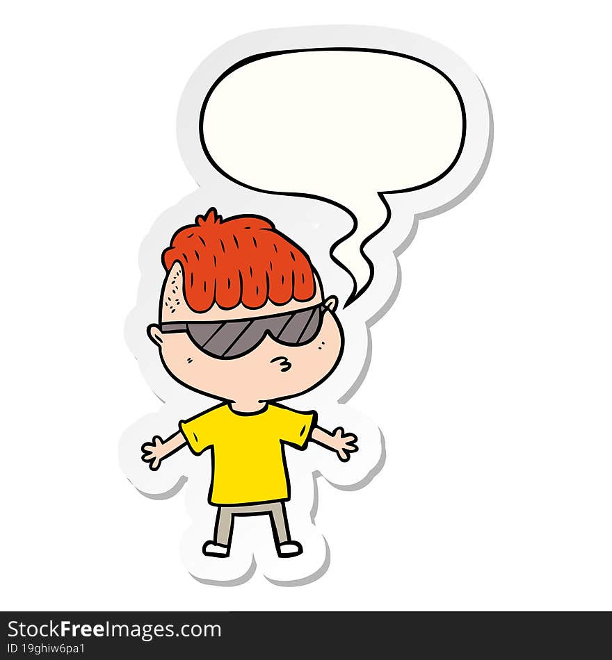 Cartoon Boy Wearing Sunglasses And Speech Bubble Sticker