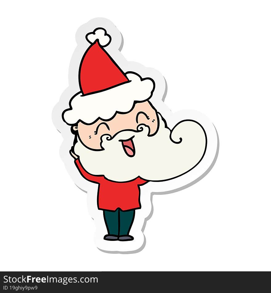 happy bearded man wearing santa hat