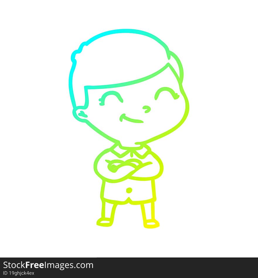 Cold Gradient Line Drawing Cartoon Boy Smiling