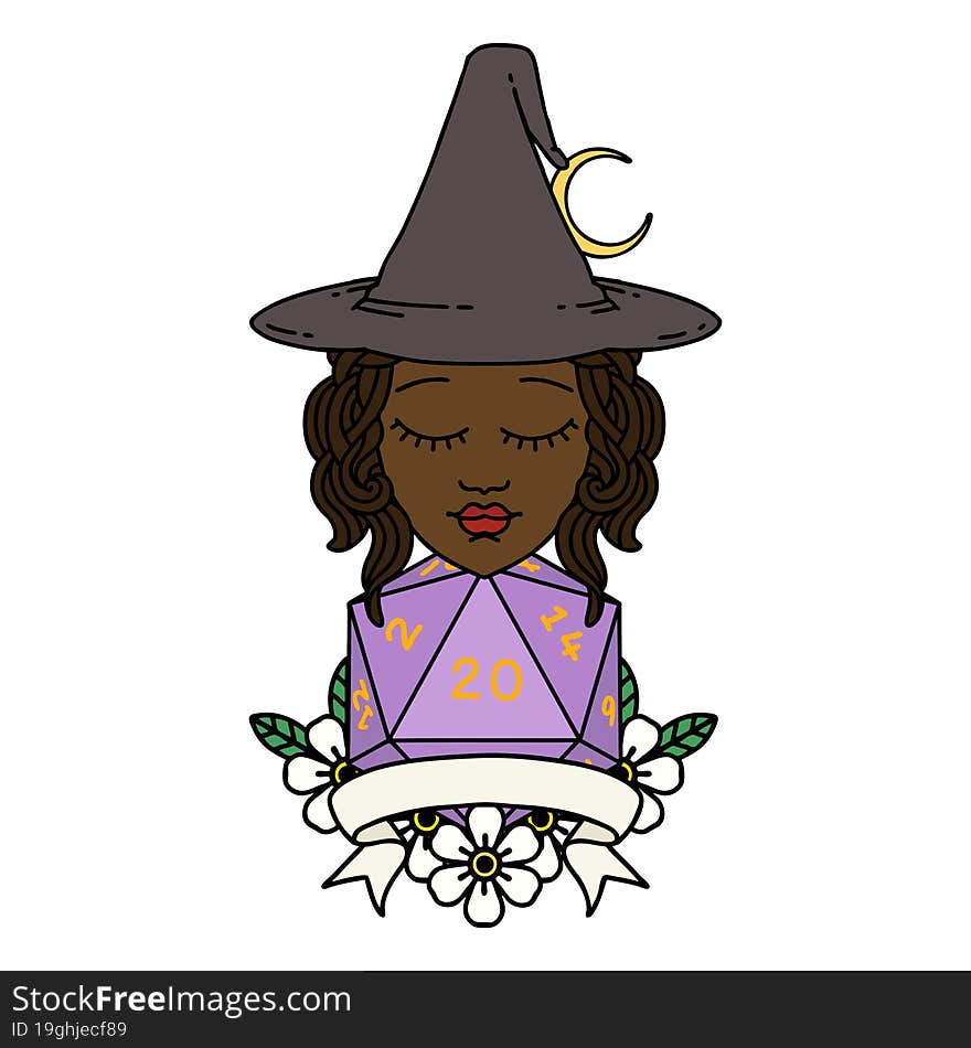 Human Witch With Natural Twenty Dice Roll Illustration