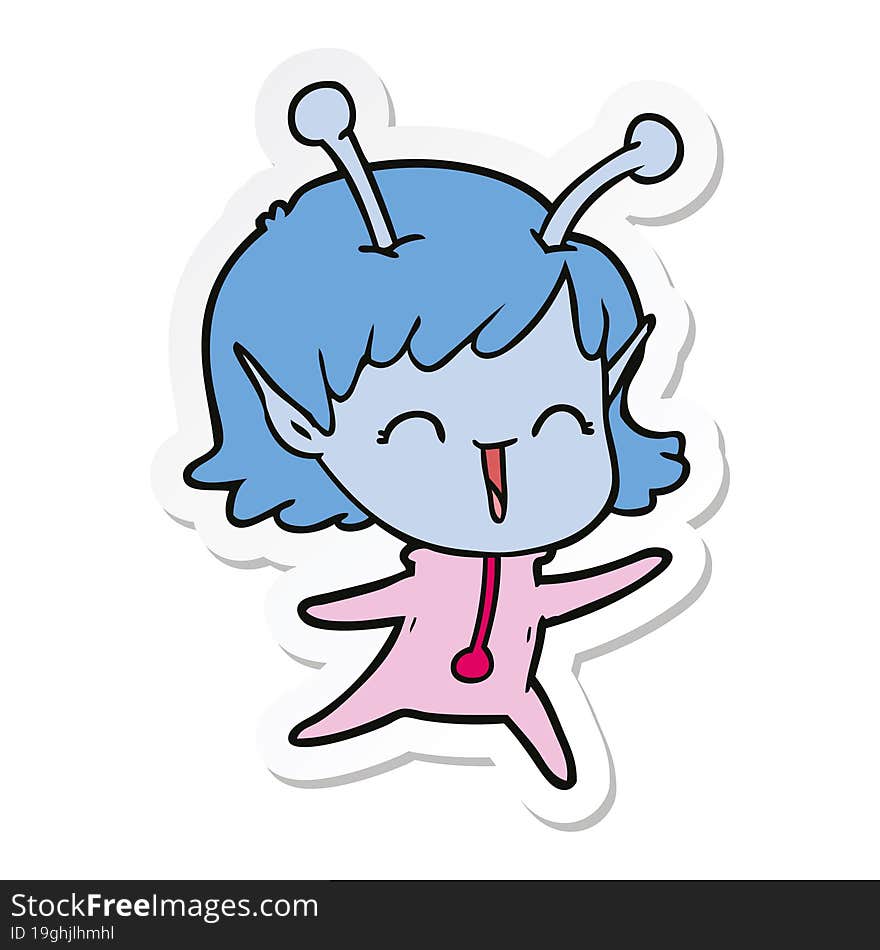 Sticker Of A Cartoon Alien Girl Laughing