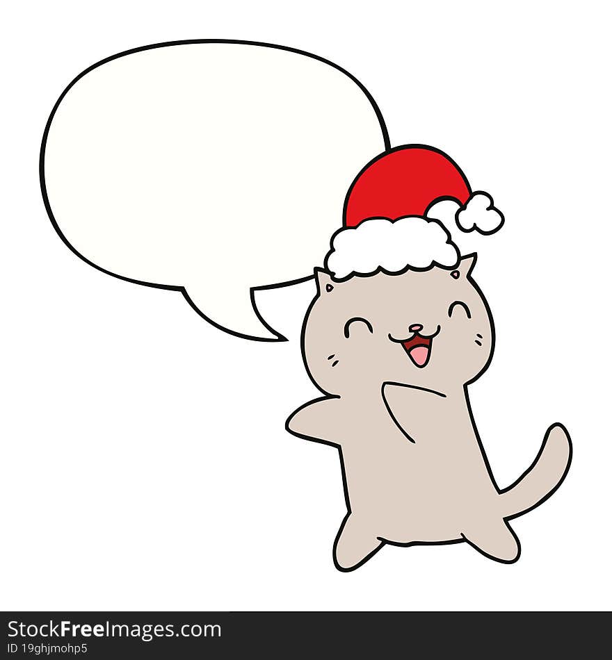 cute cartoon christmas cat and speech bubble