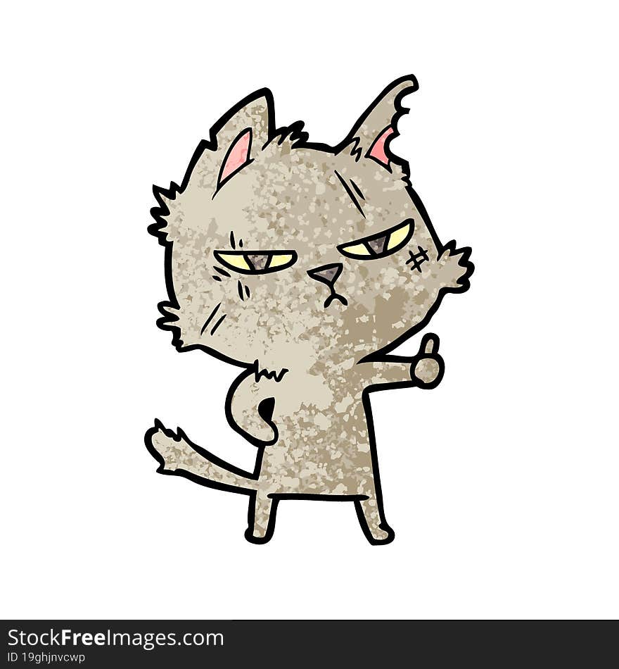 tough cartoon cat giving thumbs up symbol. tough cartoon cat giving thumbs up symbol