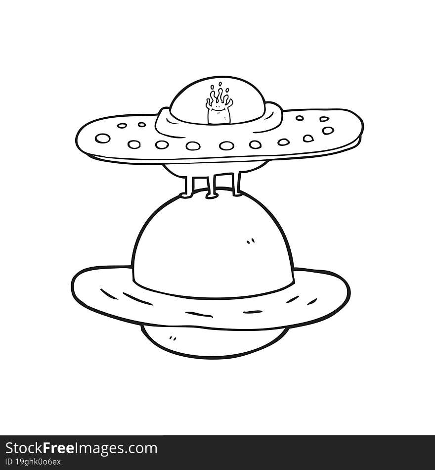 Black And White Cartoon Flying Saucer