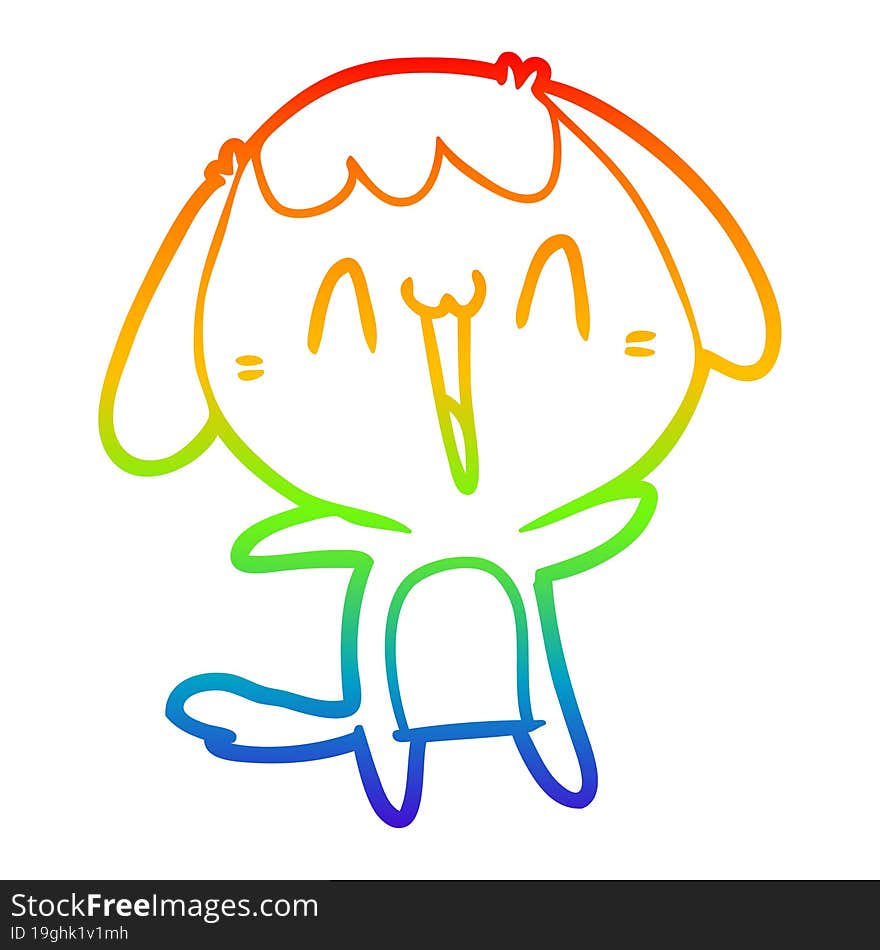 rainbow gradient line drawing of a cartoon laughing dog