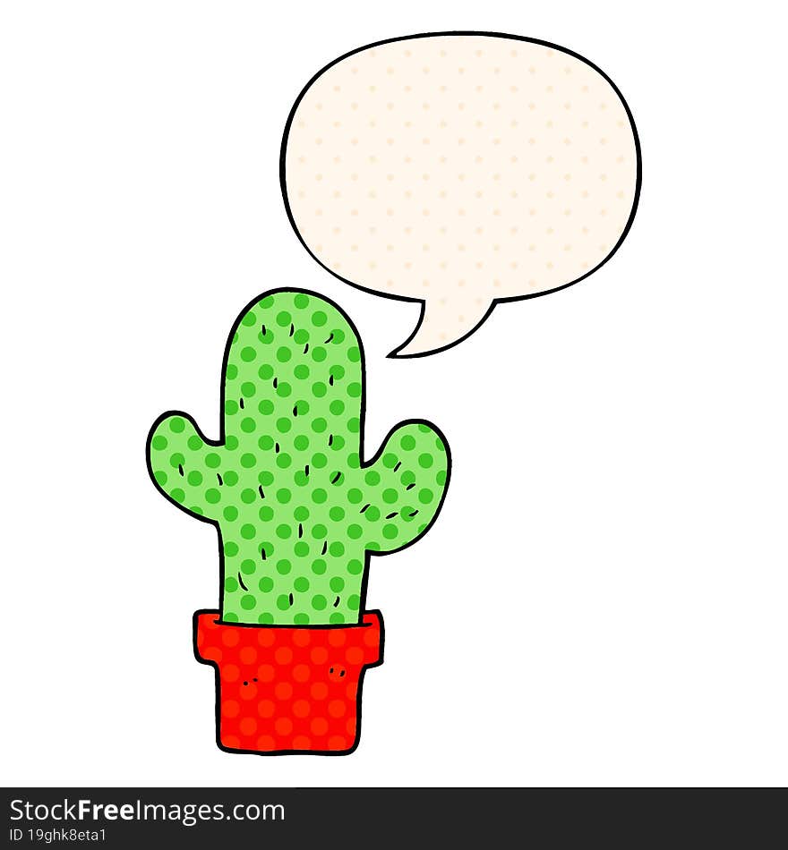 cartoon cactus and speech bubble in comic book style