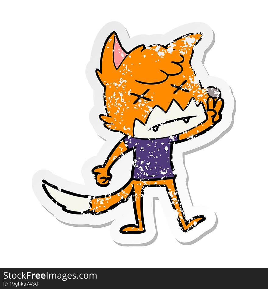 distressed sticker of a cartoon dead fox