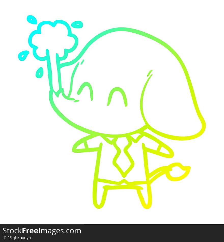 Cold Gradient Line Drawing Cute Cartoon Elephant Spouting Water