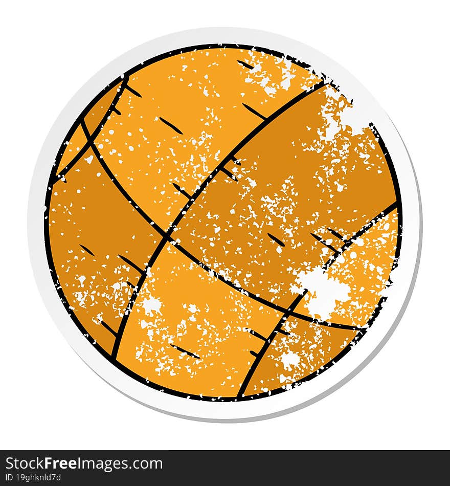 distressed sticker cartoon doodle of a basket ball