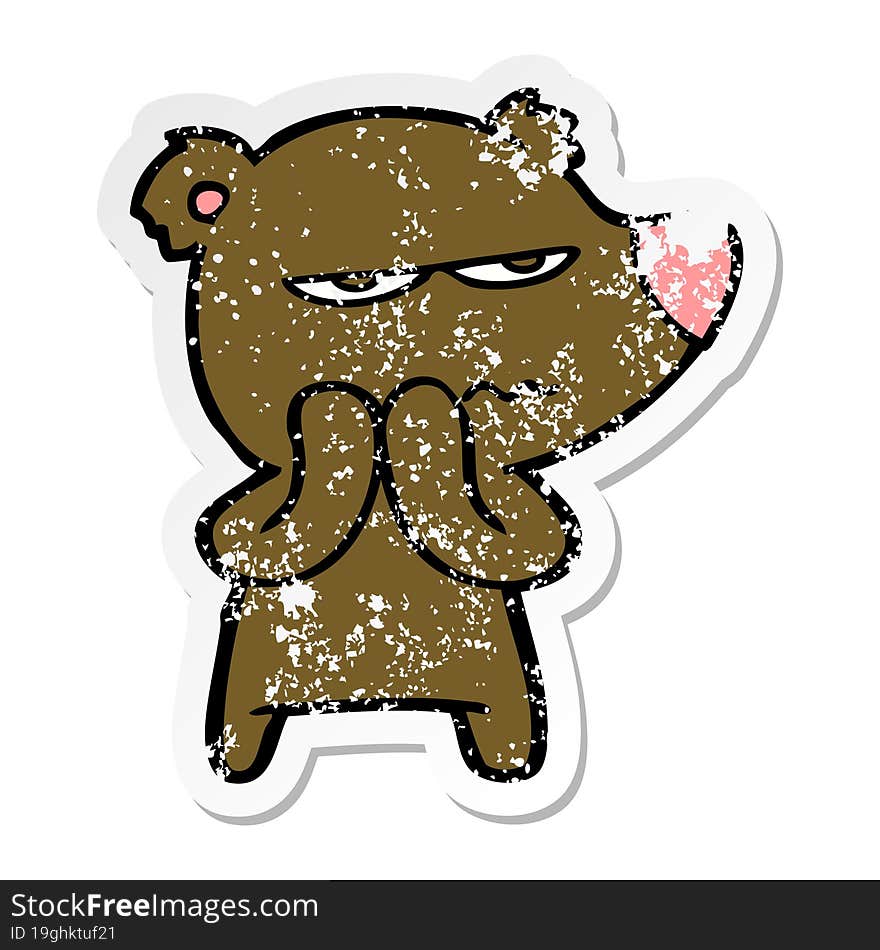 distressed sticker of a angry bear cartoon