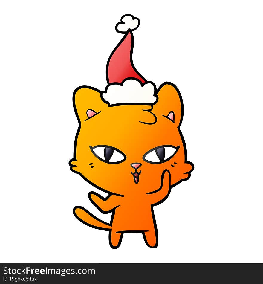 gradient cartoon of a cat wearing santa hat