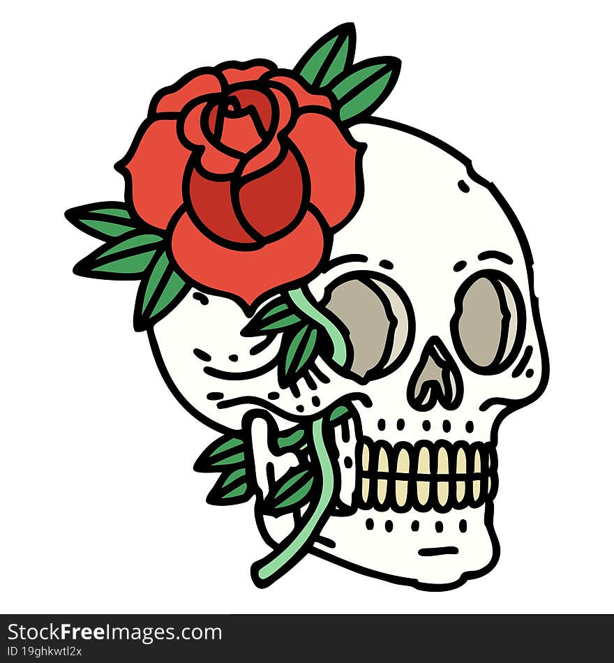 traditional tattoo of a skull and rose