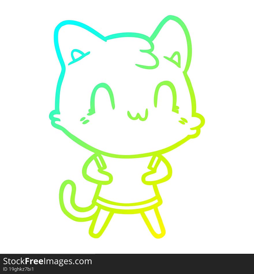 cold gradient line drawing of a cartoon happy cat