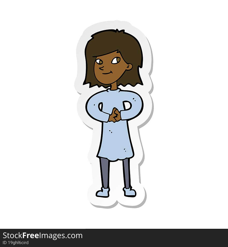 sticker of a cartoon happy woman