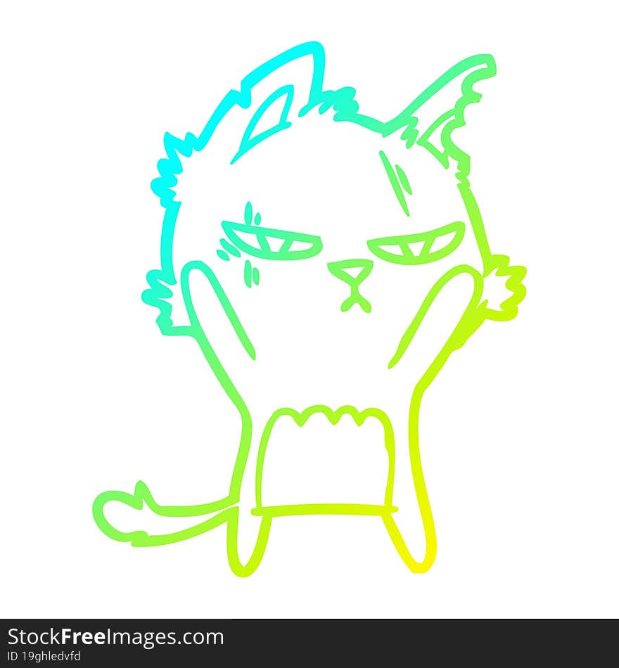 cold gradient line drawing tough cartoon cat