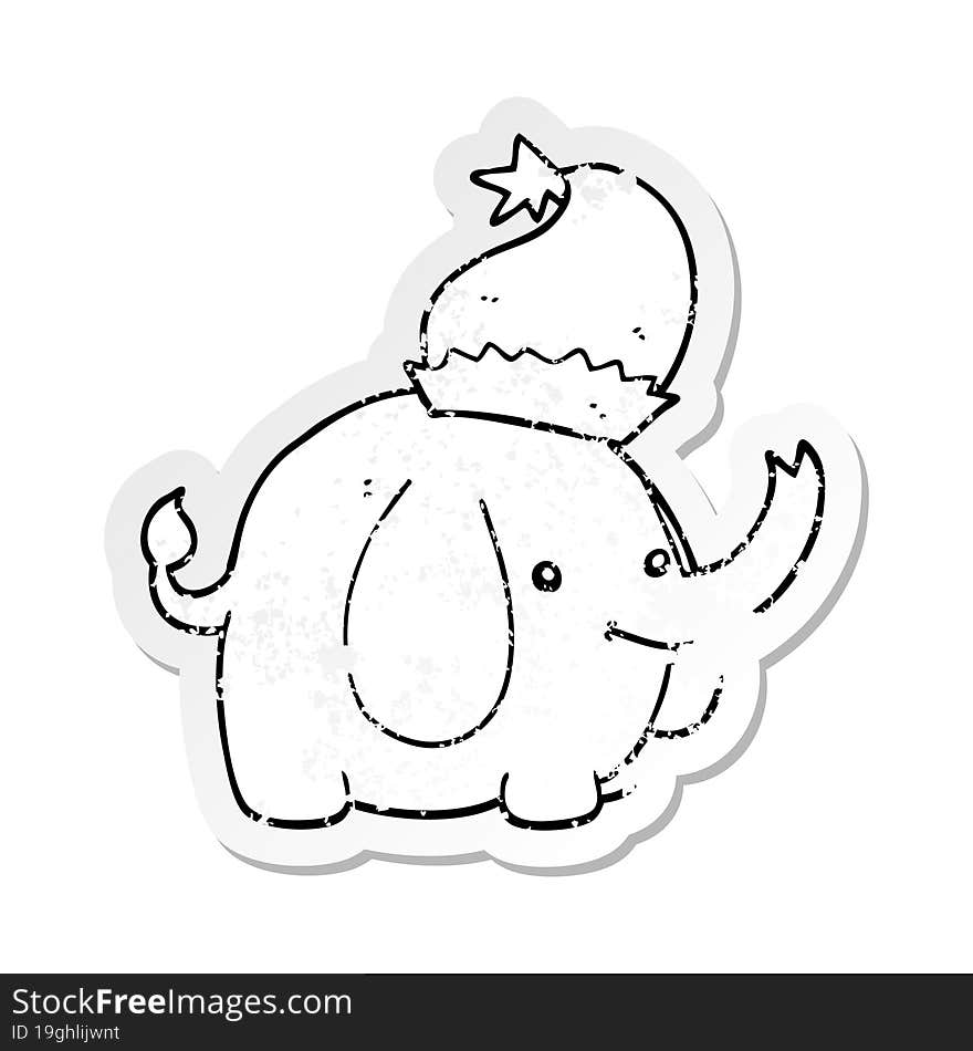 distressed sticker of a cute cartoon christmas elephant