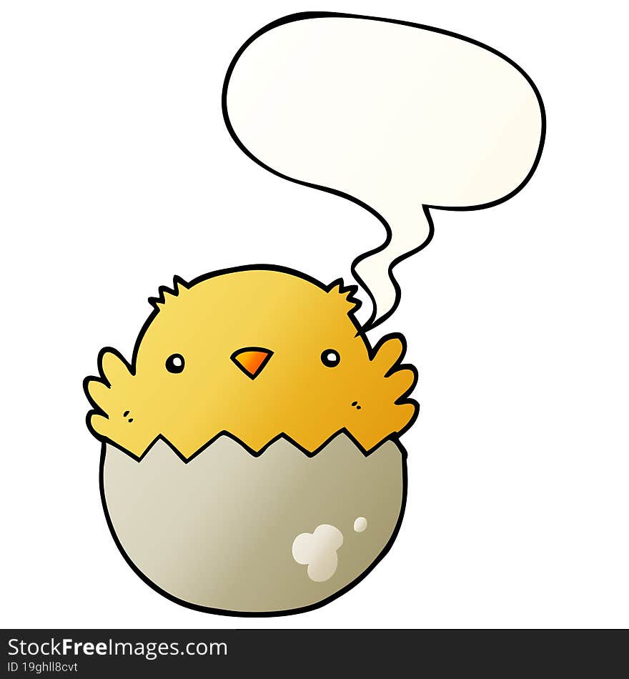 Cartoon Chick Hatching From Egg And Speech Bubble In Smooth Gradient Style