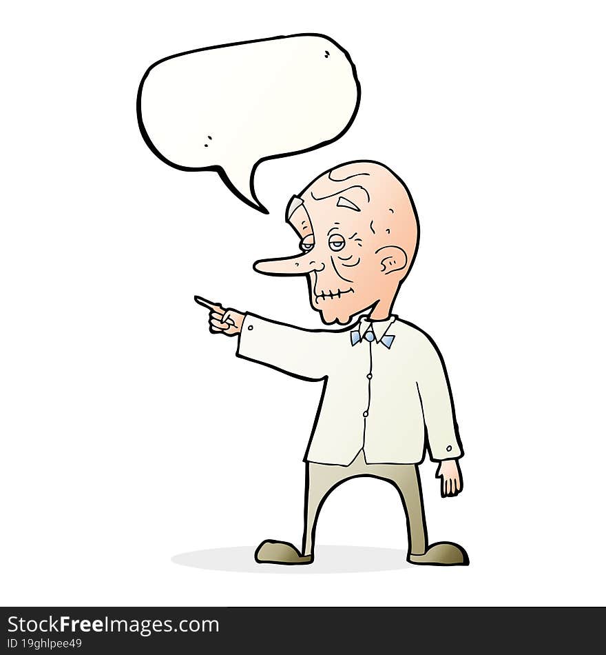 cartoon old man pointing with speech bubble