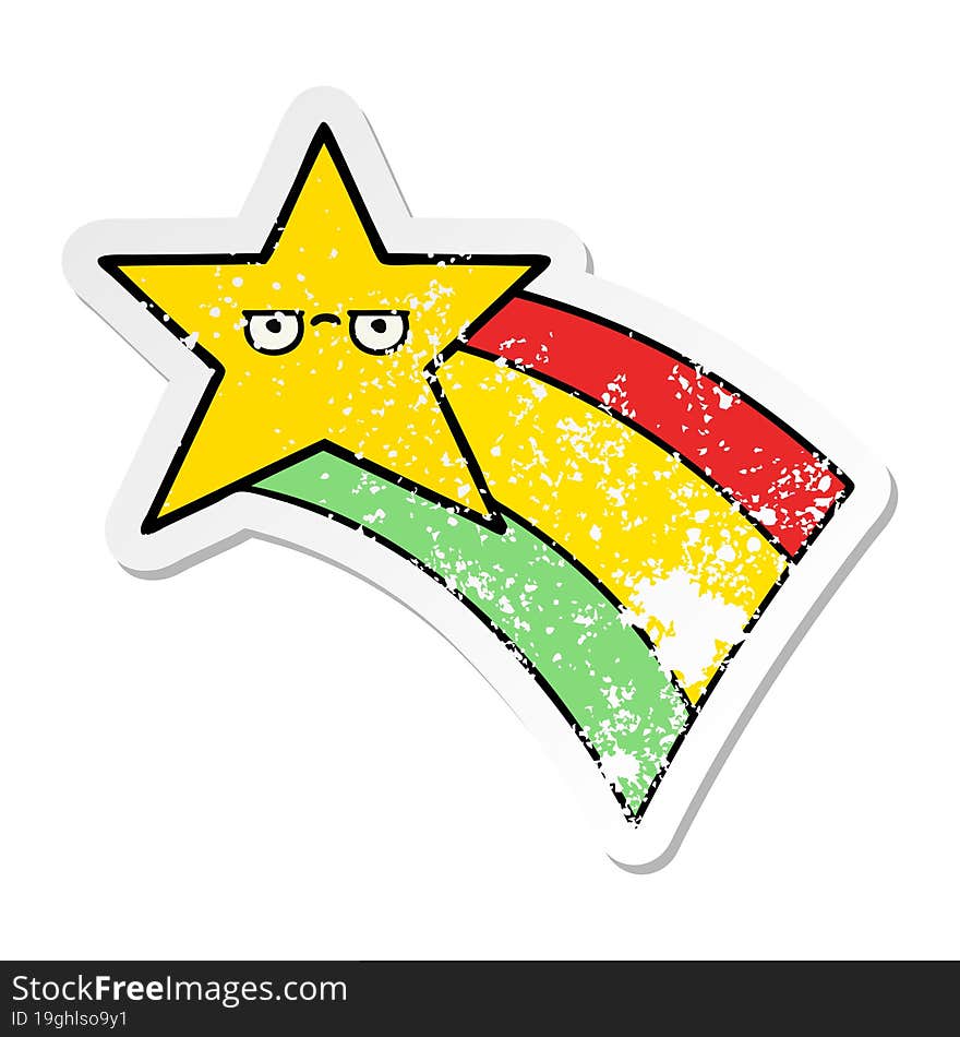 distressed sticker of a cute cartoon shooting rainbow star