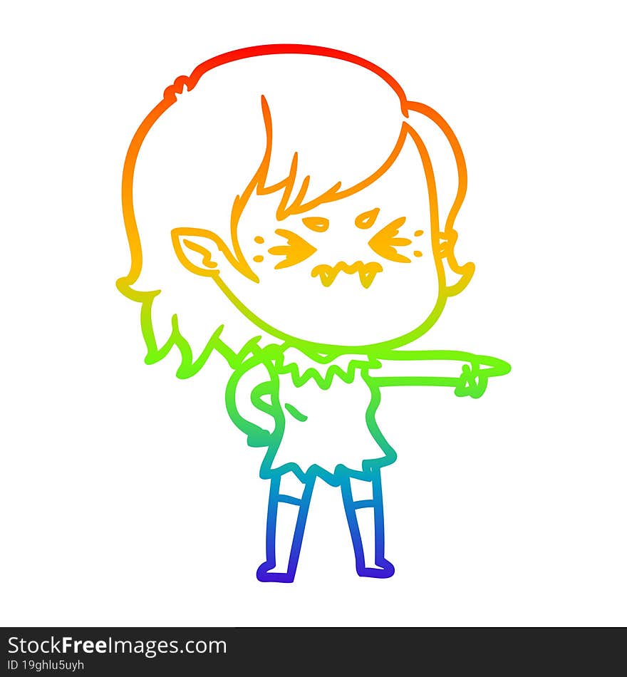 Rainbow Gradient Line Drawing Annoyed Cartoon Vampire Girl