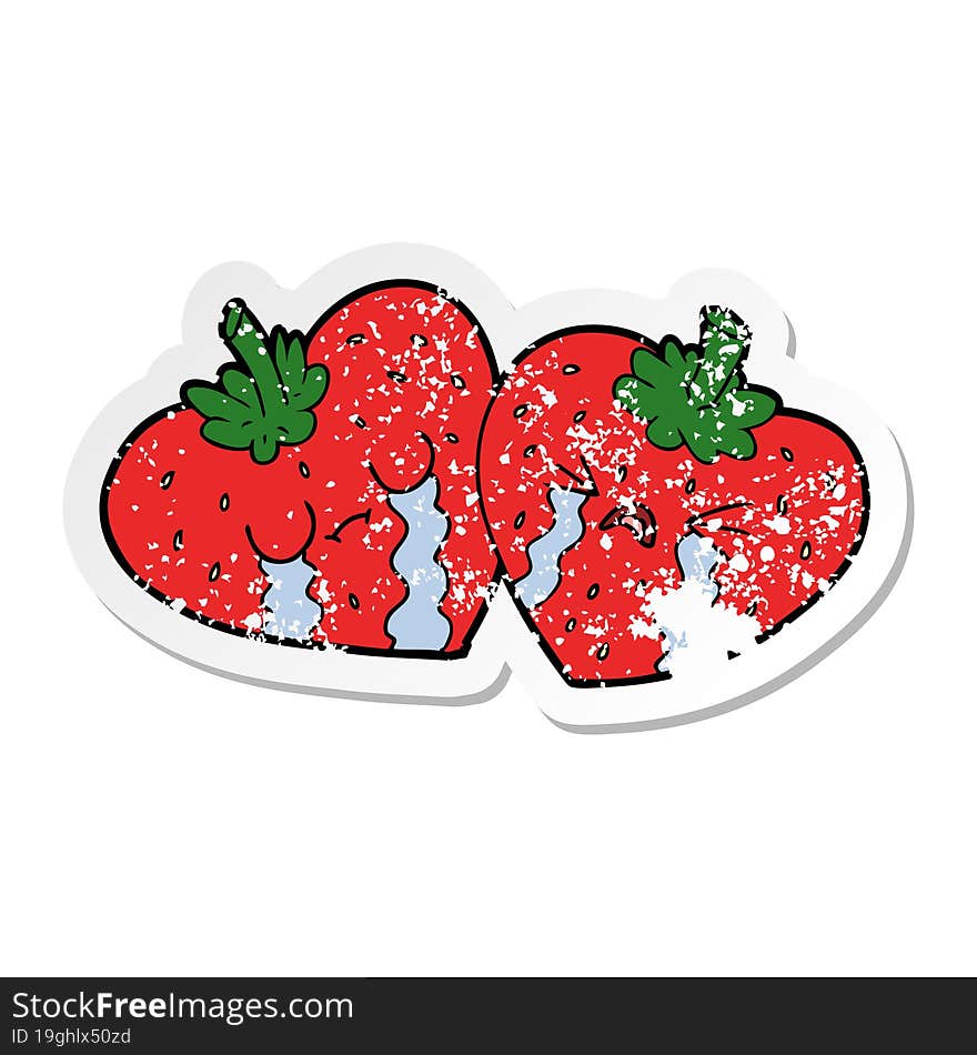 distressed sticker of a cartoon strawberries