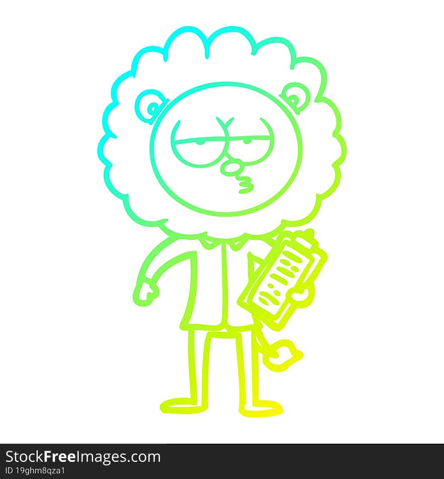 cold gradient line drawing cartoon bored lion manager