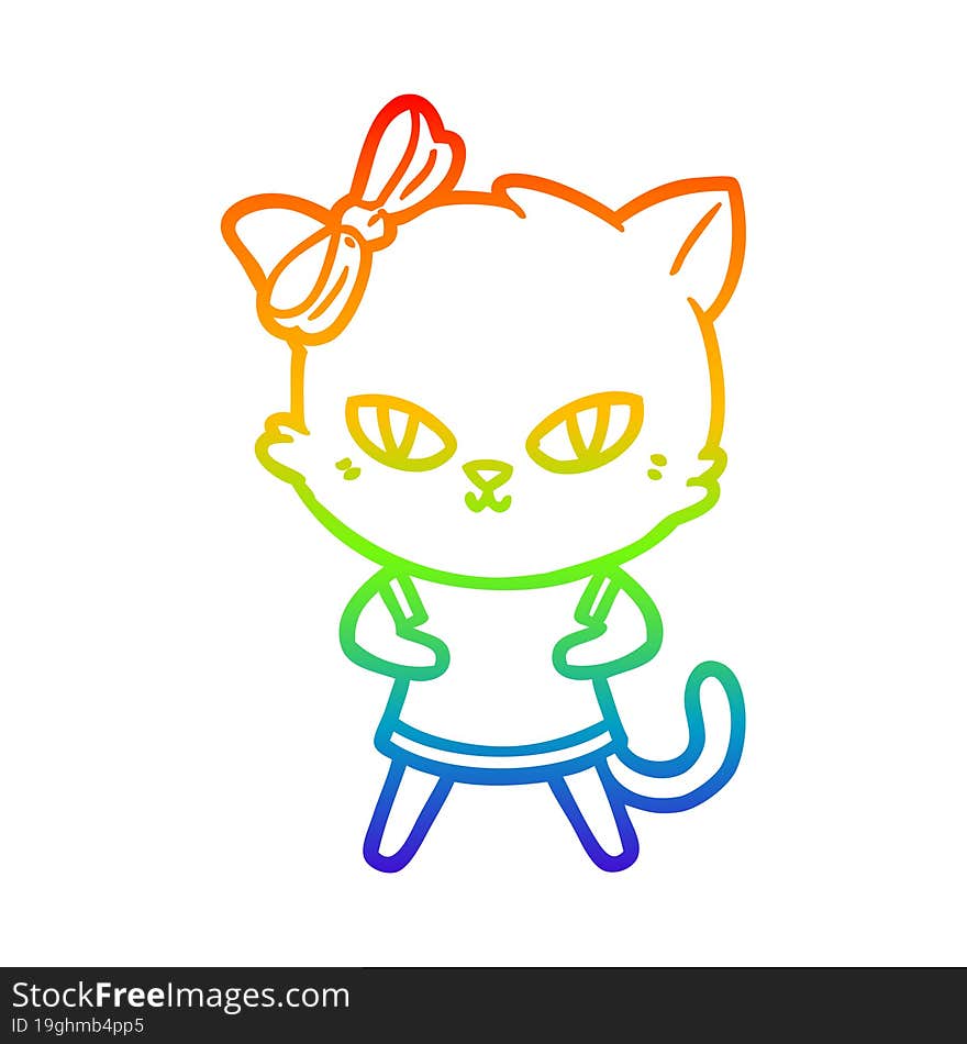 rainbow gradient line drawing of a cute cartoon cat