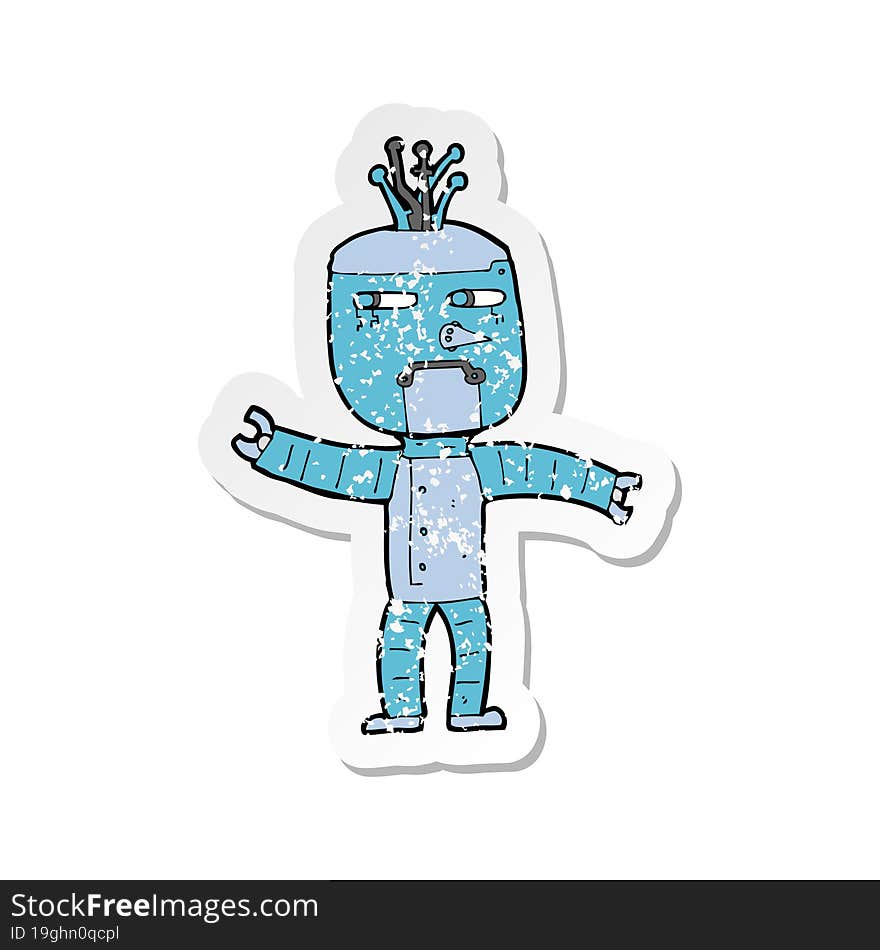 retro distressed sticker of a cartoon robot