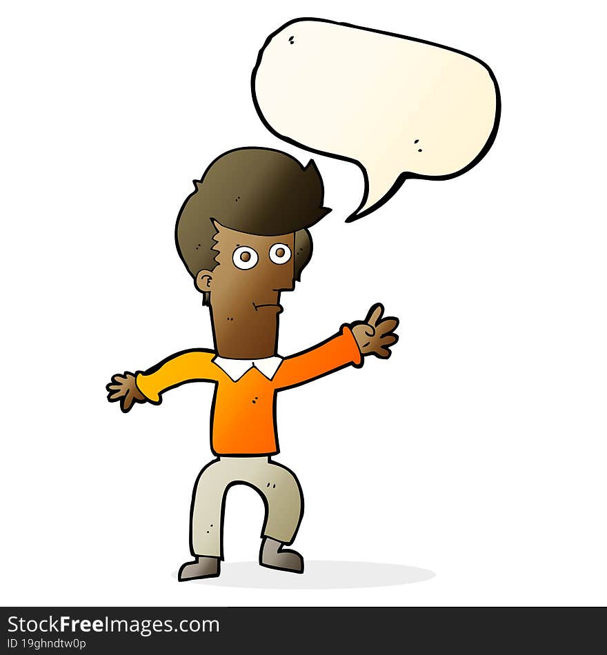 cartoon man waving with speech bubble