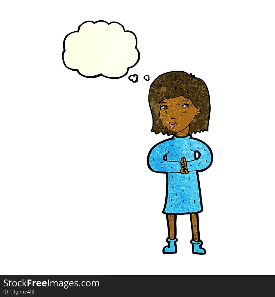 cartoon calm woman with thought bubble