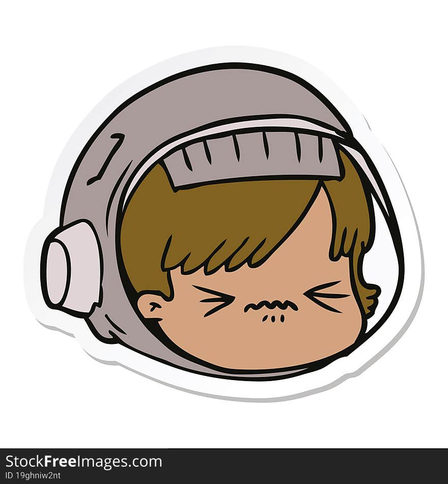 Sticker Of A Cartoon Stressed Astronaut Face