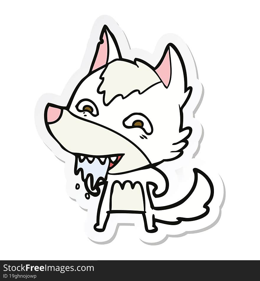 sticker of a cartoon hungry wolf