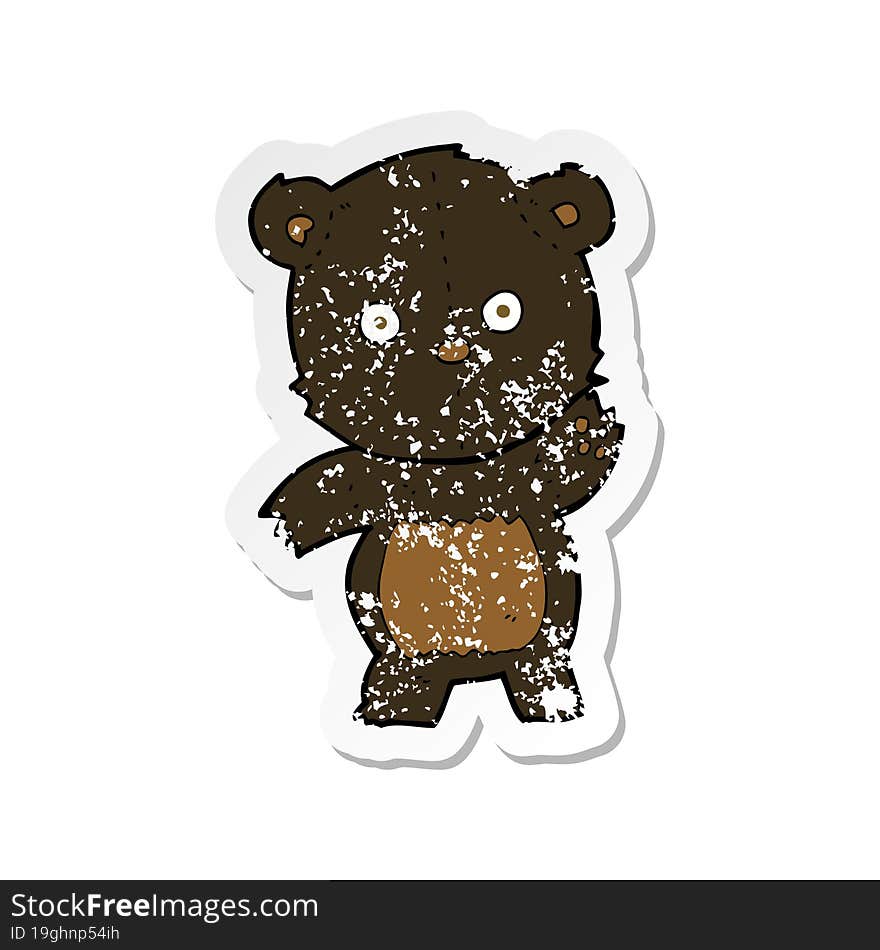 retro distressed sticker of a cute cartoon black bear