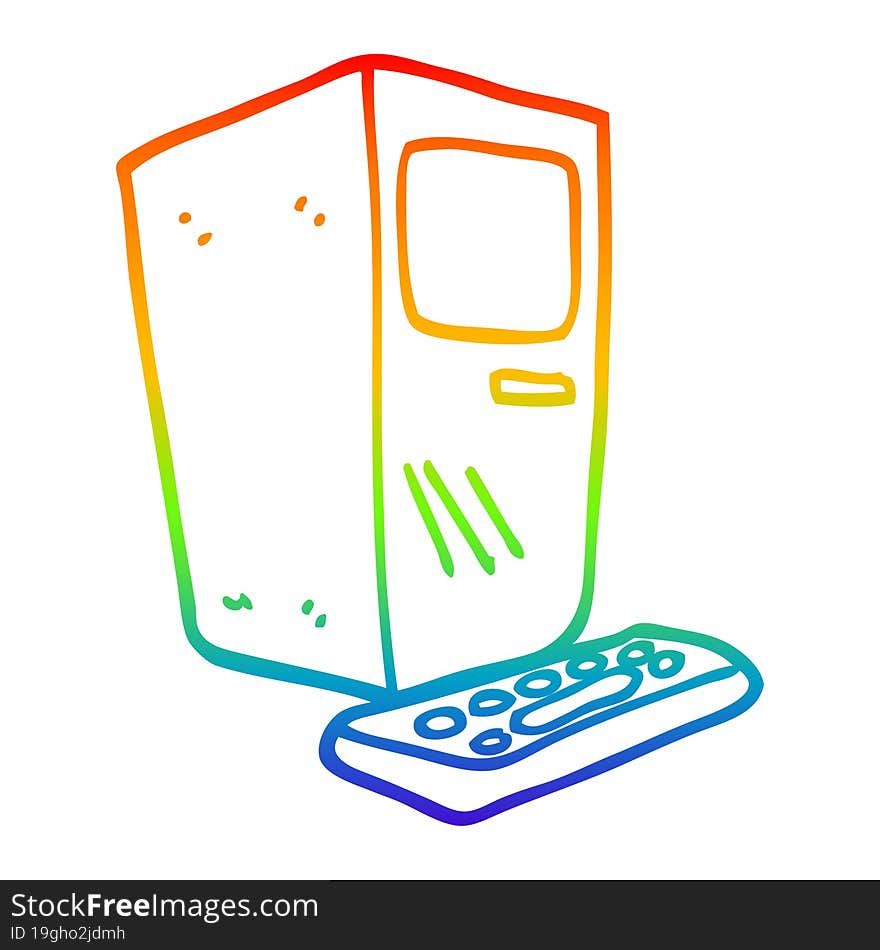 rainbow gradient line drawing of a cartoon office computer