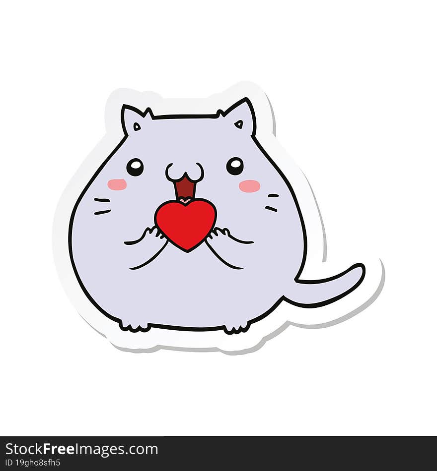 sticker of a cute cartoon cat in love