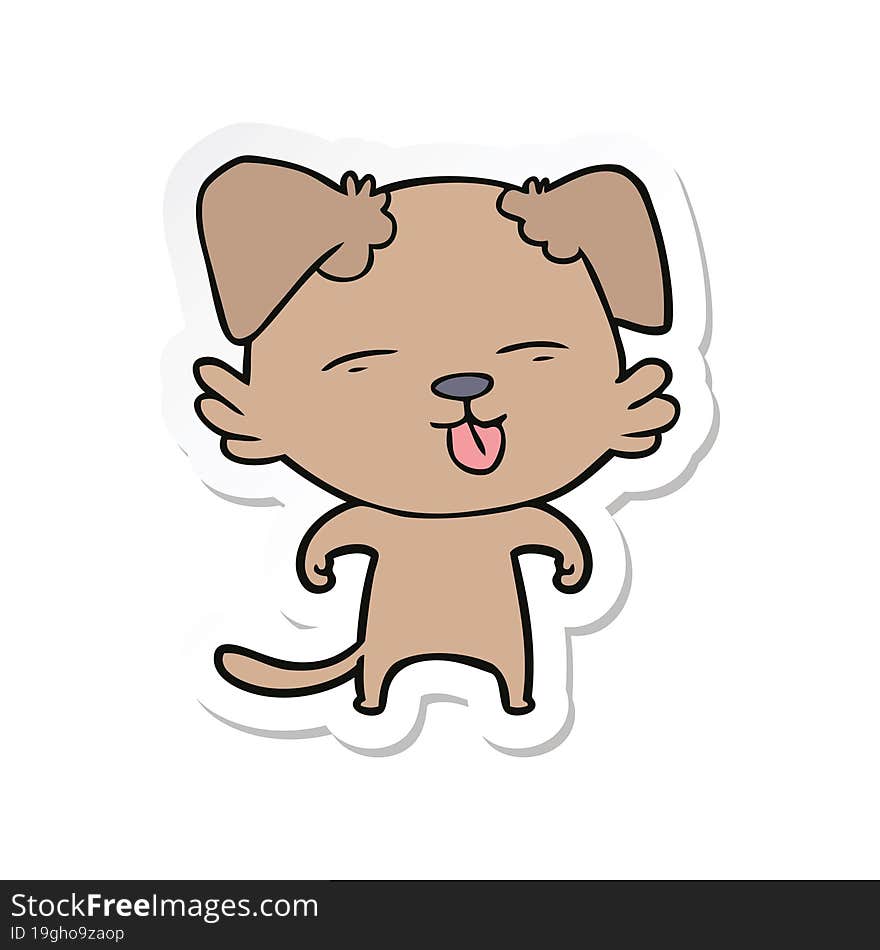 sticker of a cartoon dog sticking out tongue