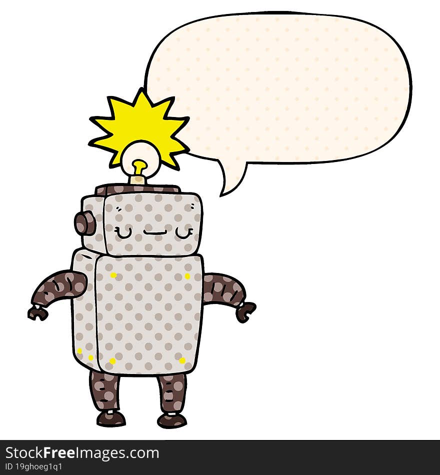 cartoon robot and speech bubble in comic book style