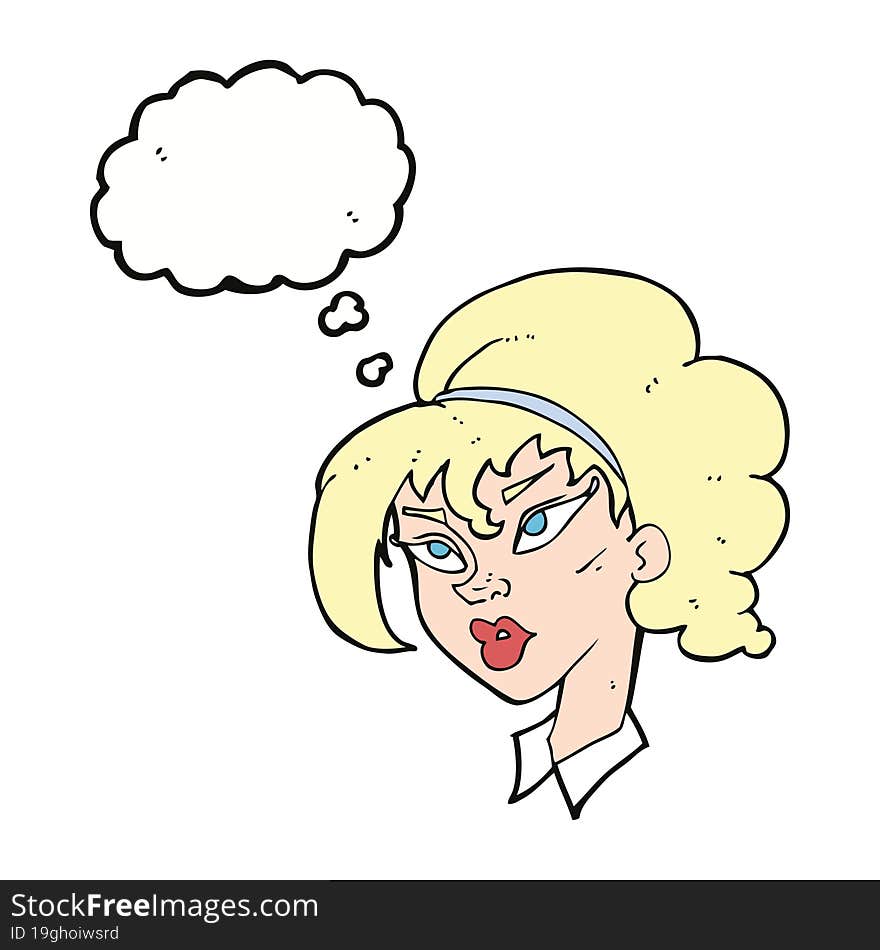 cartoon pretty woman with thought bubble