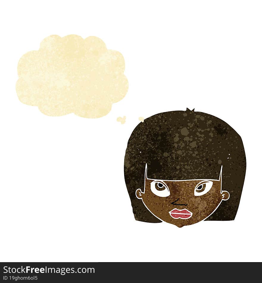 cartoon annoyed woman with thought bubble