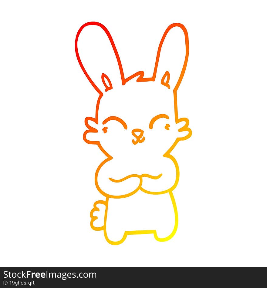 warm gradient line drawing of a cute cartoon rabbit