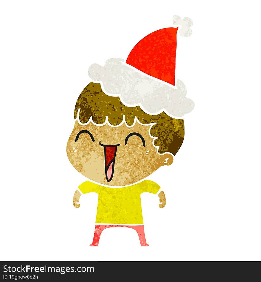 hand drawn retro cartoon of a happy man wearing santa hat