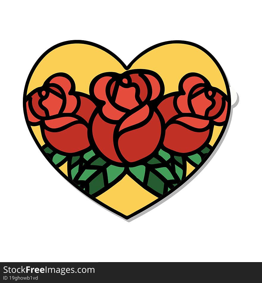 sticker of tattoo in traditional style of a heart and flowers. sticker of tattoo in traditional style of a heart and flowers