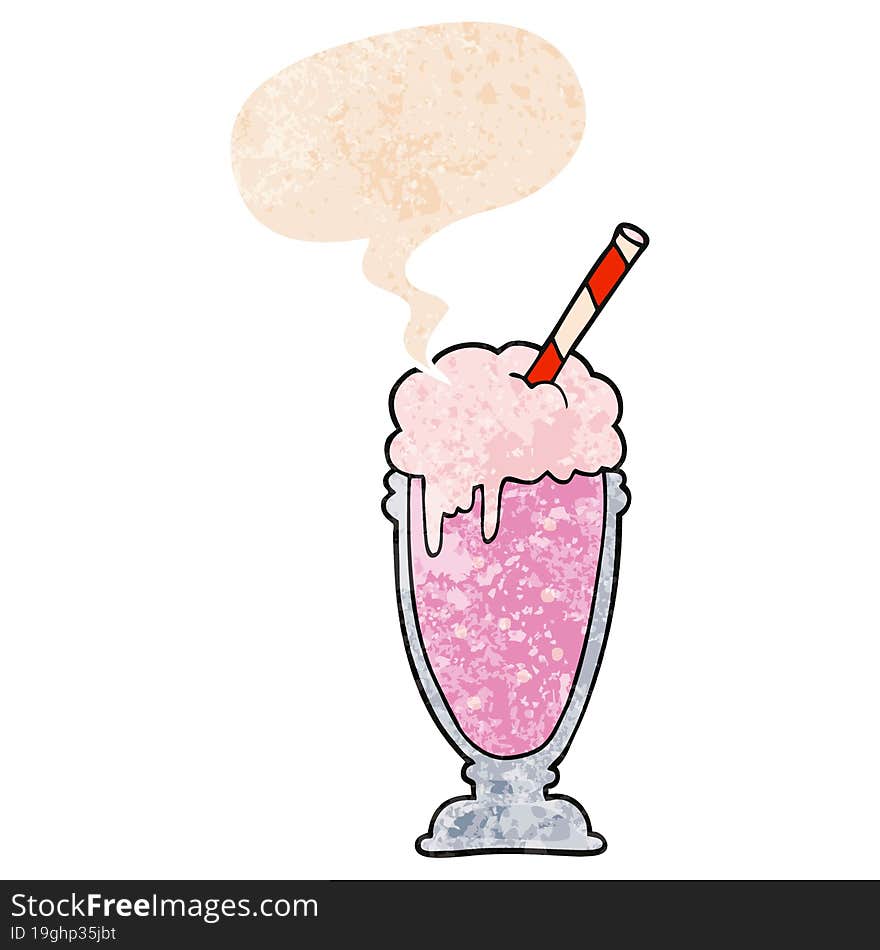 cartoon milkshake and speech bubble in retro textured style