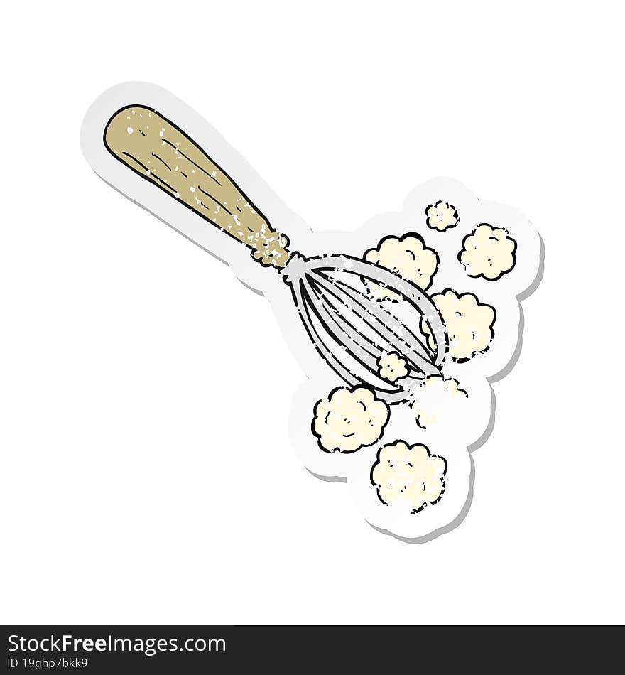 retro distressed sticker of a cartoon whisk