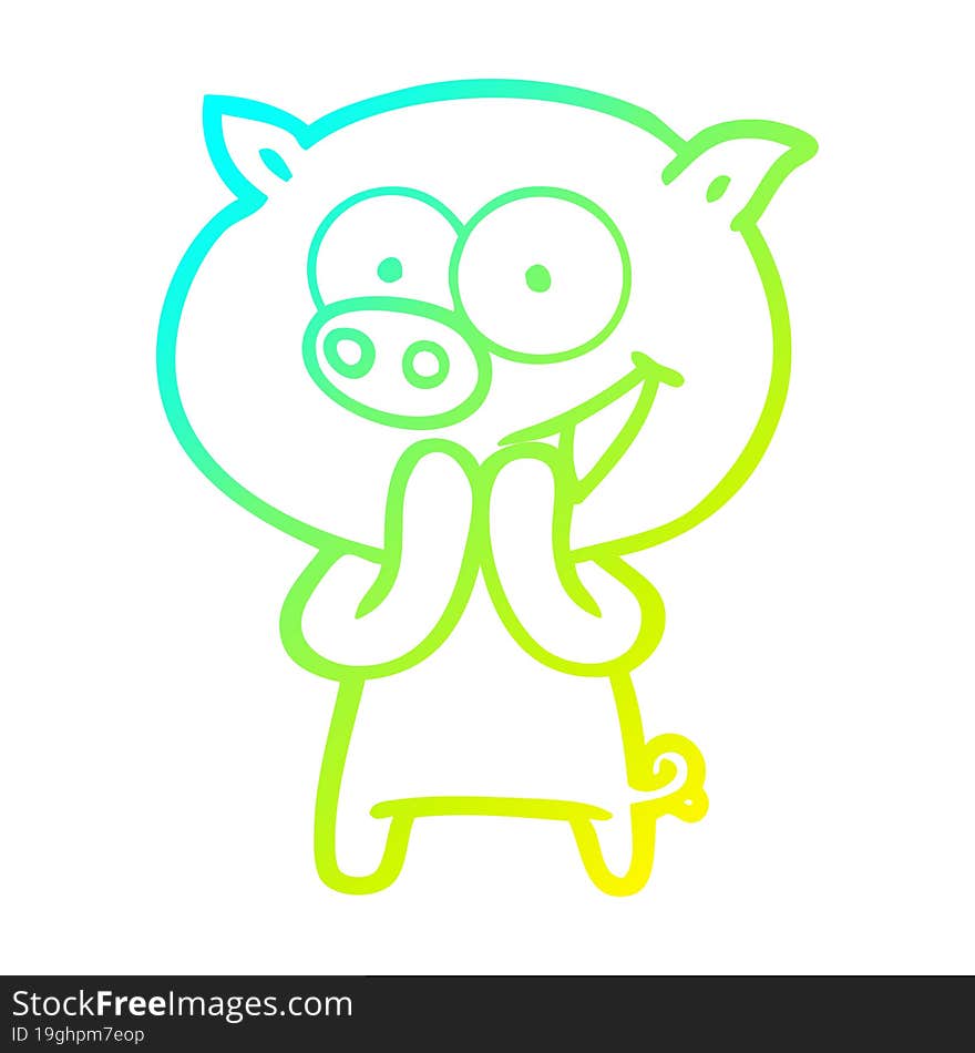 cold gradient line drawing of a cheerful pig cartoon