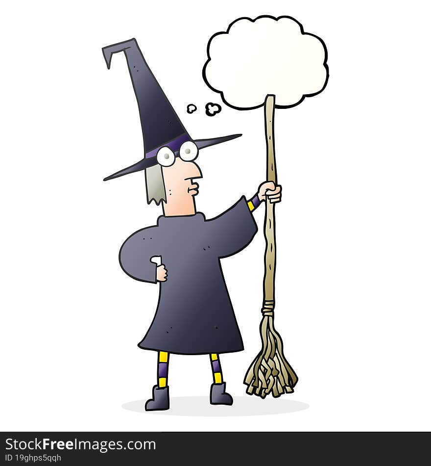 thought bubble cartoon witch with broom