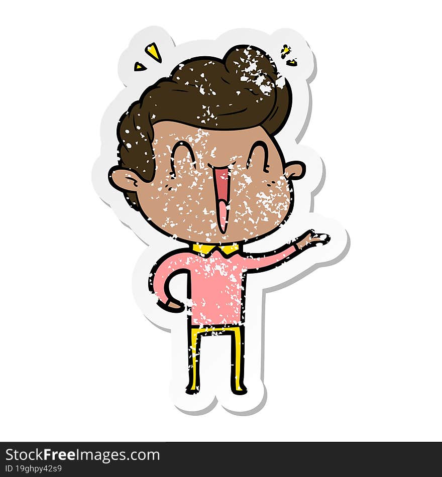 distressed sticker of a cartoon excited man