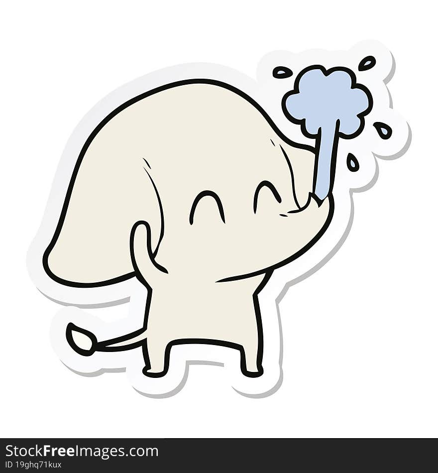 sticker of a cute cartoon elephant spouting water